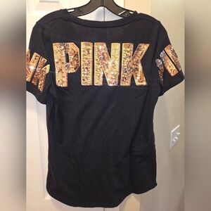 VS PINK Sequin Large Logo Retro HTF Tee in Black